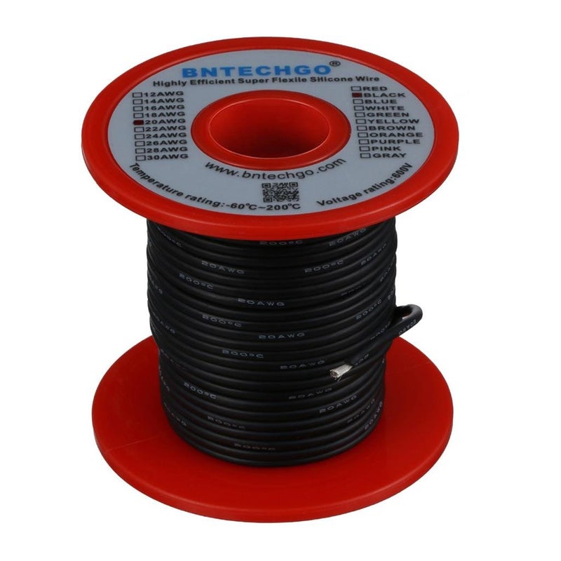 BNTECHGO 20 Gauge Silicone Wire Spool 100 ft Black Flexible 20 AWG Stranded Tinned Copper Wire - Image 2